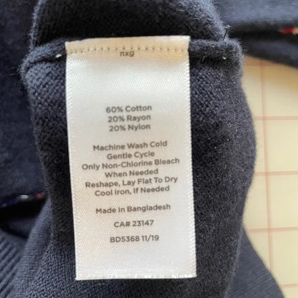 Talbots Patriotic Heart Print Sweater Tie Back Long Sleeve Knit Top Petite Large - Picture 6 of 9